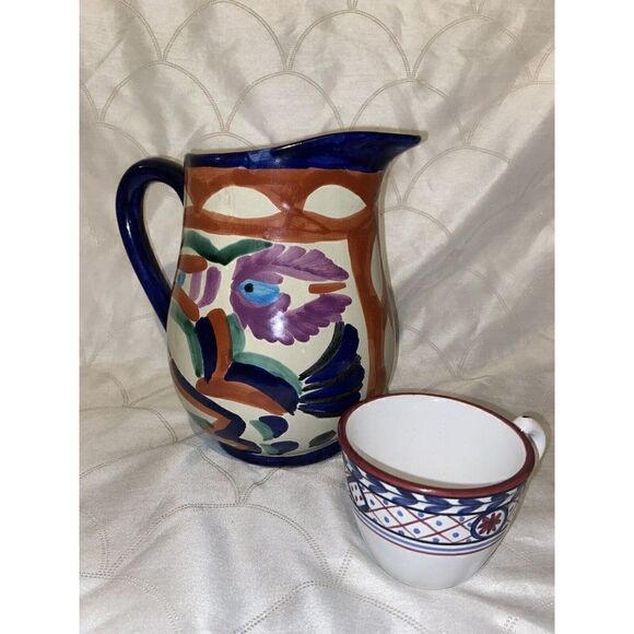 ‎Tonala Vasquez Mexico Abstract Pattern Large Pitcher Jug Talavera - Picture 10 of 10